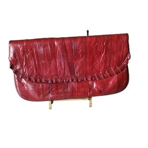 Sunco Vintage Burgundy Ruffled Edge Eel Skin Leather Clutch Purse 5 x 9